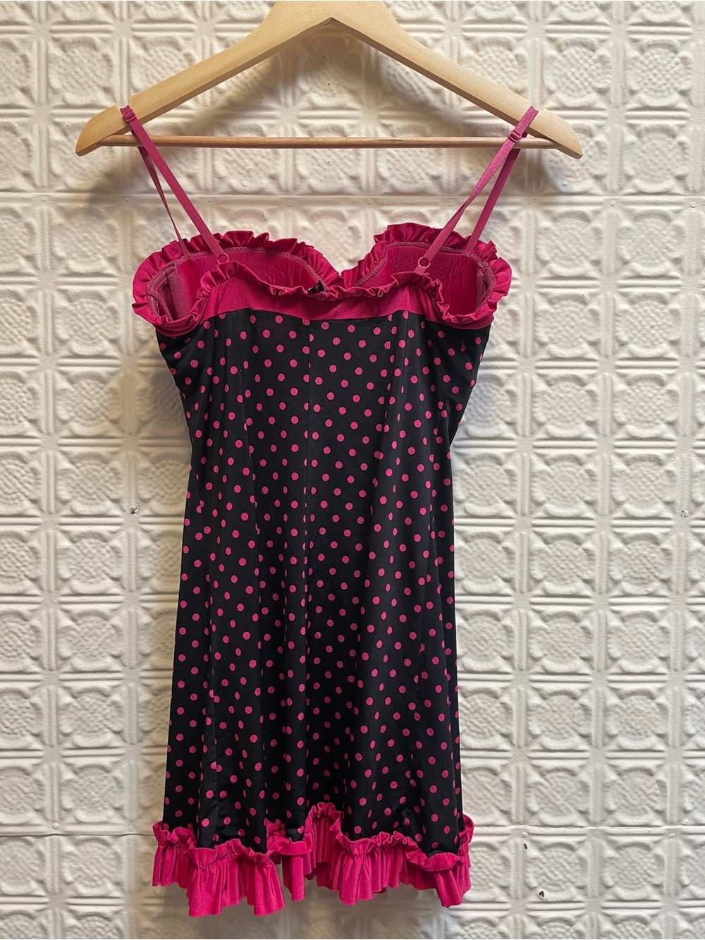 Victorias Secret Women’s Polka Dot Slip Dress - Black & Hot Pink - Picture 3 of 6